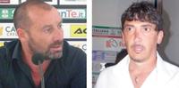 Il ds Pietro Fusco, 49 anni, ex Spezia e Sambenedettese, e, a destra, il dirigente del Novara Giuseppe Manari